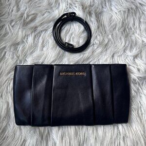Michael Kors Black Daria Pleated Leather Clutch